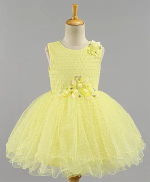 Bluebell Polyester Woven Sleeveless Floral Applique Frock - Yellow