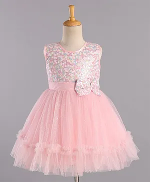 Bluebell Party Wear Sleeveless Frock Sequin Detailing - Light Pink