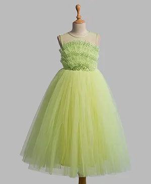 Toy Balloon Sleeveless Sequins Embellished Ruffle Detail Gown - Lemon Yellow