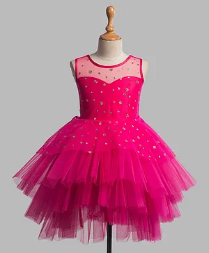 Toy Balloon Sleeveless Embellished Tulle Dress - Fuchsia Pink