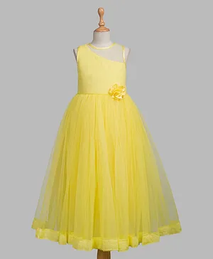 Toy Balloon Sleeveless Embellished Flower Applique Gown - Yellow