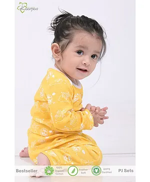 Kaarpas Organic Cotton Full Sleeves Mighty Sun Printed Tee & Pajama Set - Yellow