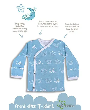 Kaarpas Premium Organic Cotton Shiny Moon & Star Printed Full Sleeves Snap Buttons Closure Tee - Sky Blue