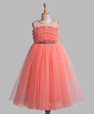 Toy Balloon Sleeveless Sequins Embellished Ruffle Detail Gown - Dusty Rose