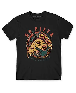THREADCURRY Half Sleeves Go Pizza Placement Printed Tee - Black