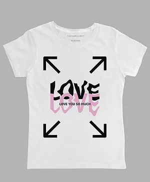 THREADCURRY Half Sleeves Love Text & Arrow Placement Printed Tee - White
