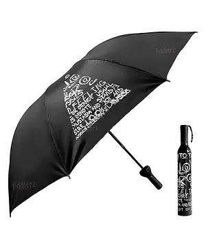 Fiddlerz Windproof Double Layer Travel Compact Folding Design Umbrella With Bottle Case - Black