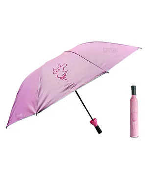 Fiddlerz Windproof Double Layer Travel Compact Folding Design Umbrella With Bottle Case - Pink