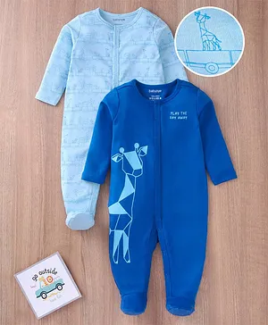 Babyoye 100% Cotton with Eco-Jiva Finish  Footed Sleep Suits All over Print - Blue