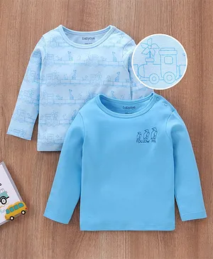 Babyoye Eco conscious 100% Cotton With Eco-Jiva Finish Full Sleeves Tee Printed Pack of 2 - Blue