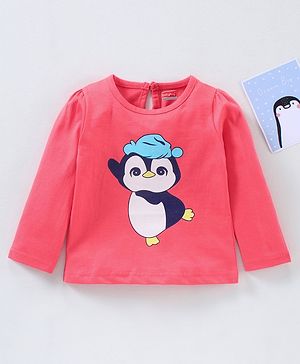 Babyhug Full Sleeves Top Penguin Print - Pink