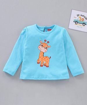 Babyhug Cotton Full Sleeves Tee Giraffe Graphic - Light Blue