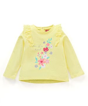 Babyhug Full Sleeves Top with Floral Graphics & Frill Detailing - Yellow