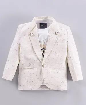 Dapper Dudes Full Sleeves Abstract Designed Blazer With D Letter Placement Printed Tee - Off White