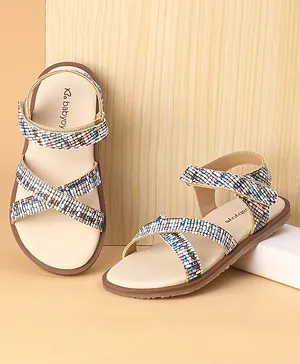 Babyoye Marble Print Sandals with Velcro Closure - Beige Blue