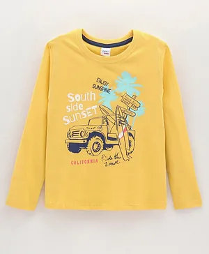Taeko Cotton Knit Full Sleeves T-Shirt Cars & Text Printed - Gold