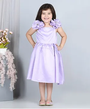 WhiteHenz Clothing Sleeveless Shoulder Flower Embellished Party Dress - Purple
