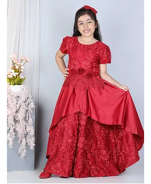 WhiteHenz Clothing Puffed Sleeves Floral Embroidered Party Gown - Maroon