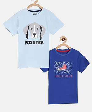 Aomi Pack Of 2 Half Sleeves Dog And Sneaker Print T Shirts - Blue