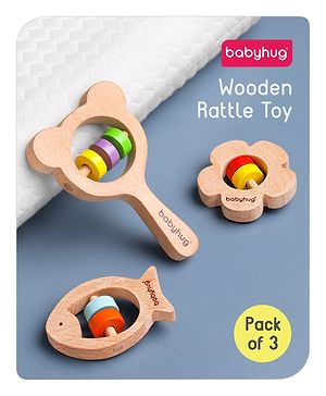 Babyhug Wooden Teething Rattle Toy Pack Of 3 - Multicolour Babyhug Wooden Teething Rattle Toy Pack Of 3 - Multicolour