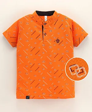 Earth Conscious Half Sleeves All Over Cube & Chain Printed Tee - Orange