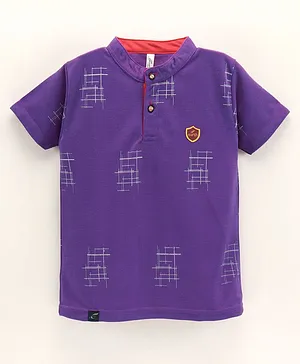 Earth Conscious Half Sleeves All Over Abstract Line Printed Tee - Purple
