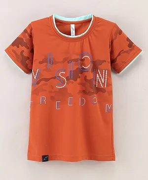 Earth Conscious Half Sleeves Vision Freedom Camouflage Printed Tee -  Rust Orange