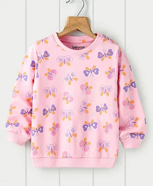Babyoye Cotton Full Sleeves Eco Conscious Top Butterfly Print - Pink