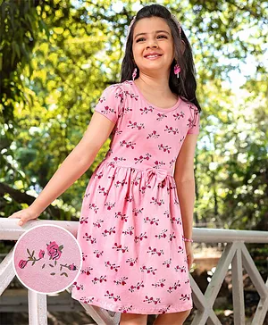 Hola Bonita Floral Printed Dress With A Bow- Pink