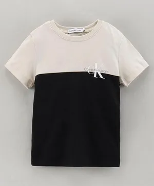 Calvin Klein Half Sleeves Slim Fit T-Shirt Logo Print - Black Offwhite