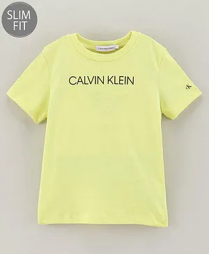 Calvin Klein Half Sleeves Slim Fit T-Shirt Logo Print -Yellow