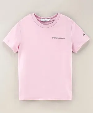 Calvin Klein Half Sleeves Cotton Slim Fit T-Shirt Text Print- Pink