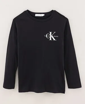 Calvin Klein Full Sleeves Slim Fit T-Shirt Logo Print - Black