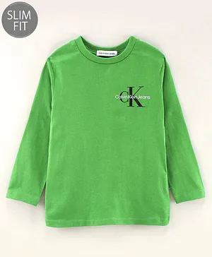 Calvin Klein Full Sleeves Slim Fit T-Shirt Logo Print - Green