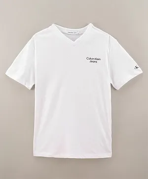 Calvin Klein Half Sleeves Slim Fit T-Shirt Logo Print - White