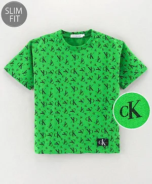 Calvin Klein Half Sleeves Slim Fit T-Shirt Logo Print - Green