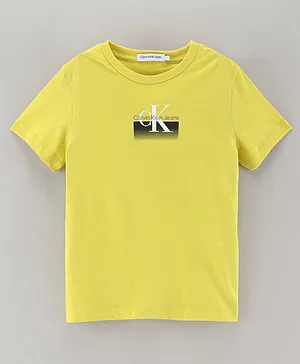 Calvin Klein Half Sleeves Cotton Slim Fit T-Shirt Placement Print- Yellow