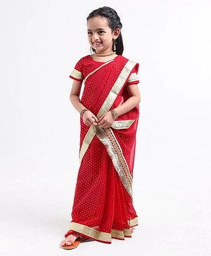 Bhartiya Paridhan Half Sleeves Blouse and Saree - Red