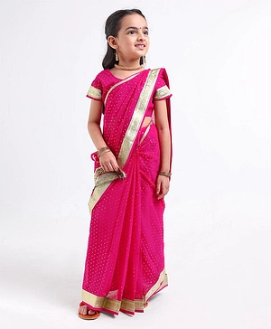 Bhartiya Paridhan Half Sleeves Blouse and Saree - Pink