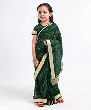 Bhartiya Paridhan Half Sleeves Blouse and Saree - Green