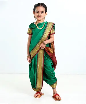 Bhartiya Paridhan Ethnic Saree & Half Sleeves Blouse With Gota Patti - Green