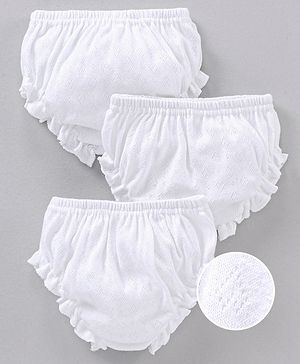 Babyhug 100% Cotton Premium Pointelle Fabric Panties Pack Of 3 - White