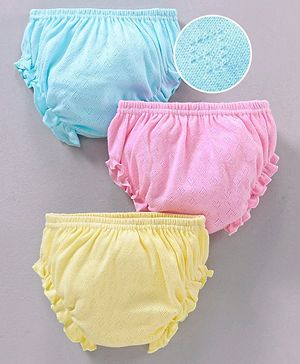 Babyhug 100% Cotton Panties Solid Pack of 3 - Blue Pink Yellow