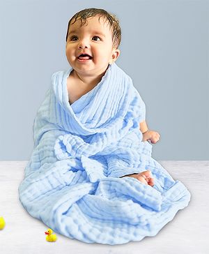 Mom's Home Baby Super Soft Absorbent Muslin 6 Layer Wash Towel - Blue