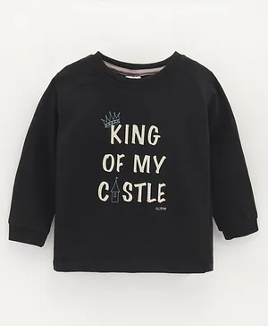 Ollypop Cotton Knit Full Sleeves Text Print T Shirt - Black
