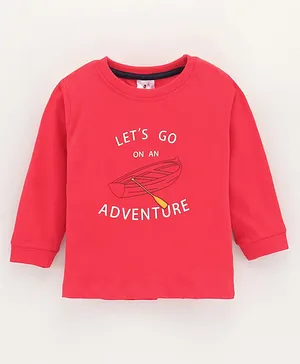 Ollypop Cotton Knit Full Sleeves Text Print T Shirt - Red