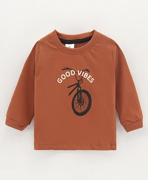 Ollypop Cotton Knit Full Sleeves Text Print T Shirt - Brown