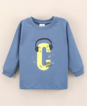 Ollypop Full Sleeves T-Shirt Text Print - Blue