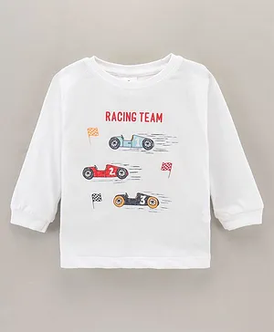 Ollypop Cotton Knit Full Sleeves T-Shirt Cars Printed - White