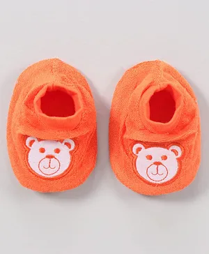 Simply Cotton Knit Bear Patched Booties - Orange